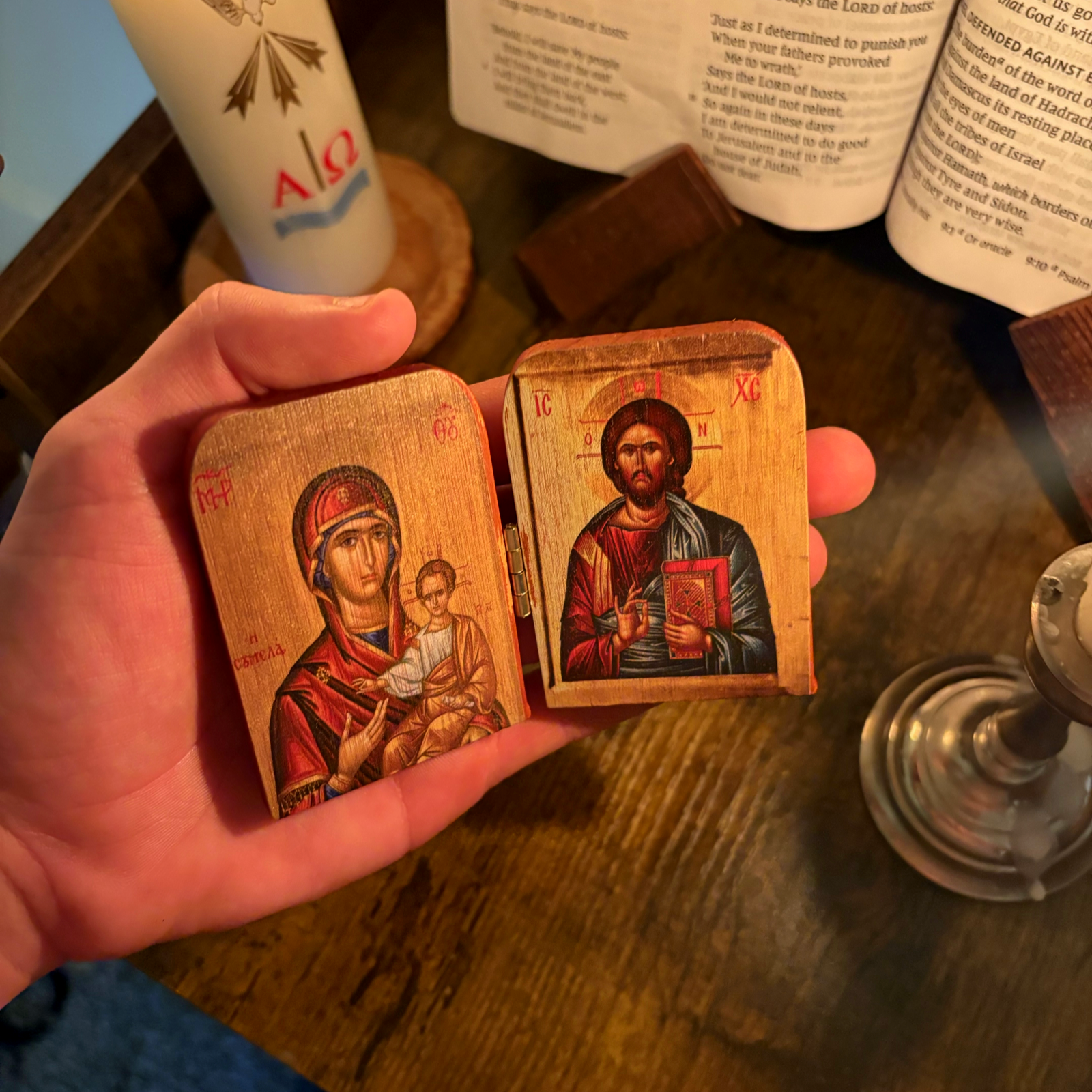 Orthodoxe Klappikone (Christus der Lehrer & Theotokos Hodegetria) – 8x12cm