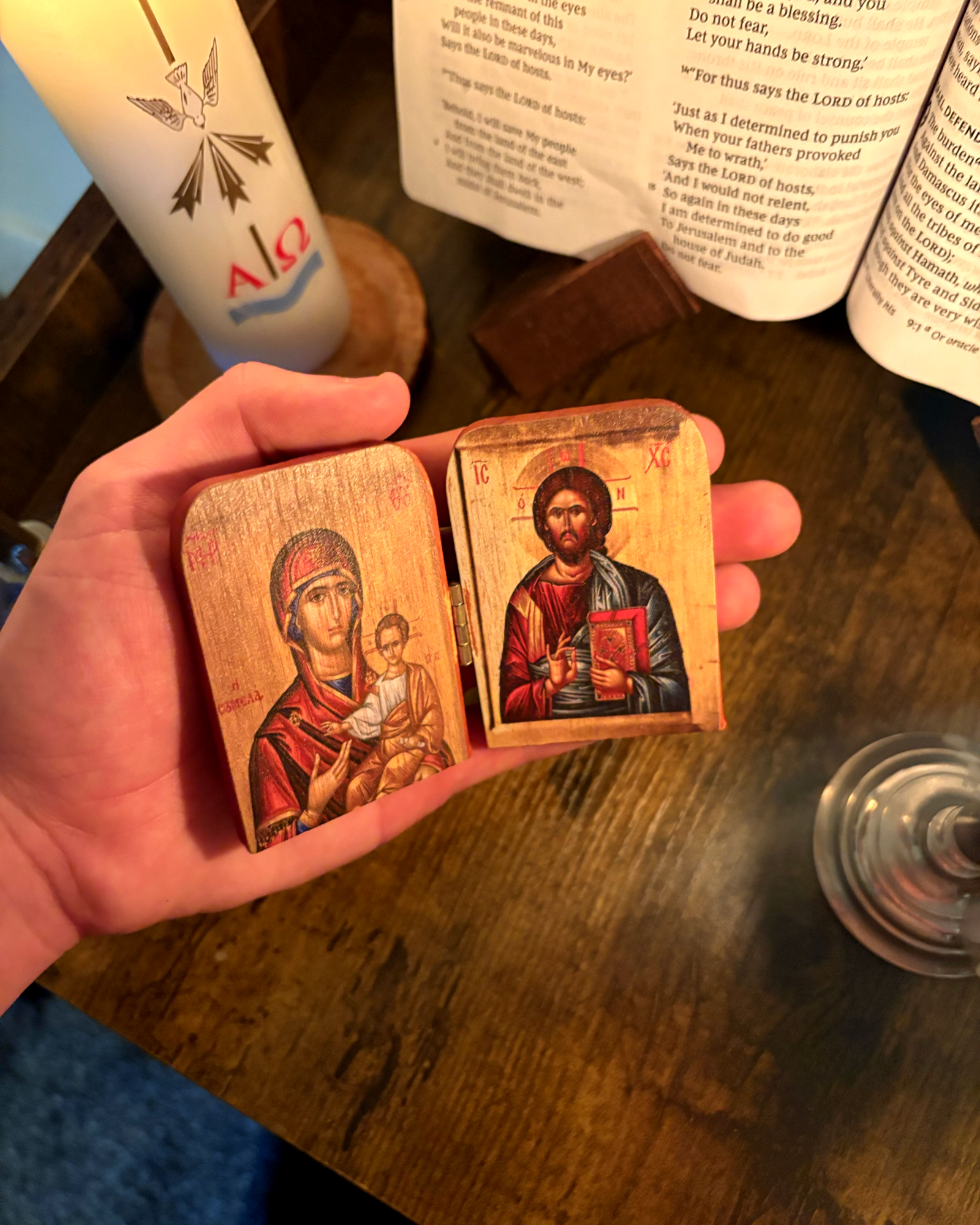 Orthodox Folding Icon (Christ the Teacher & Theotokos Hodegetria) - 8x12cm